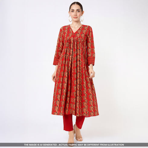 Ajrak Print Cambric Cotton Fabric- F4800